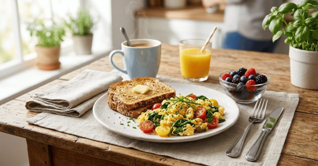 scrambled eggs and toast