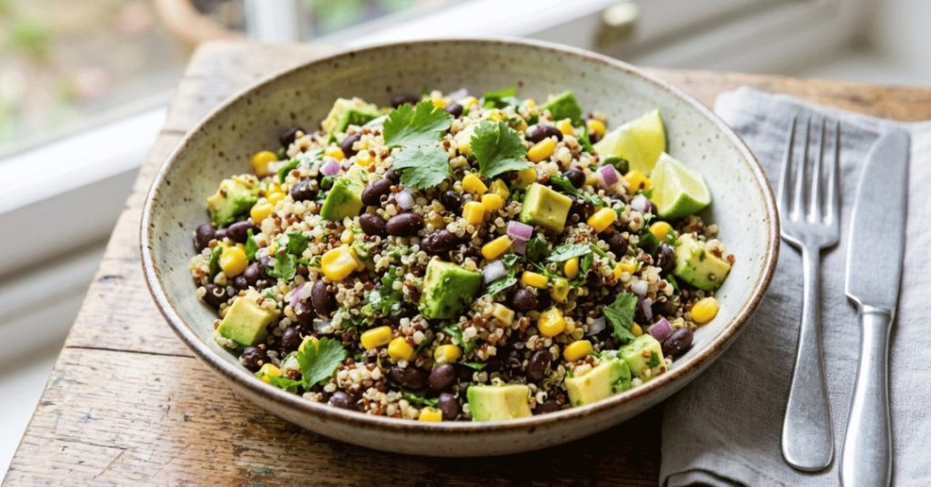 quinoa salad with black beans corn and avocado