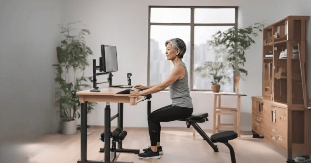 ergonomic desk exercise setup