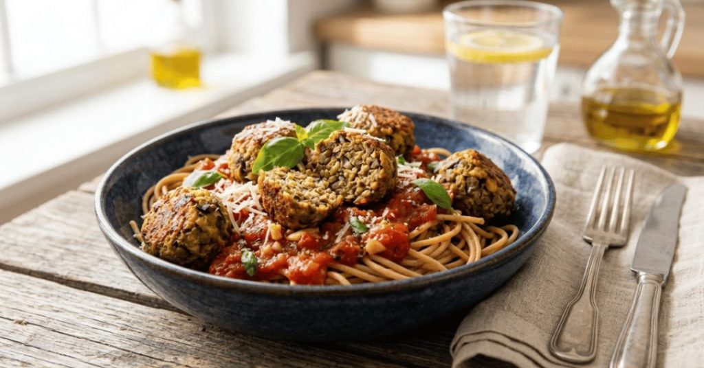 Vegetarian Lentil and Mushroom "Meatballs" in Tomato Sauce