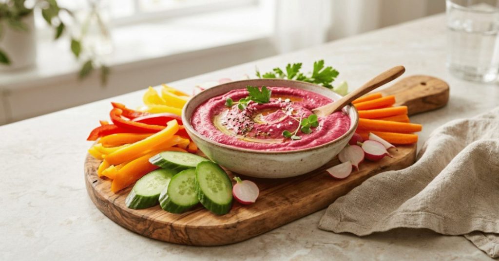 Beet and White Bean Dip Appetizer with Crudités