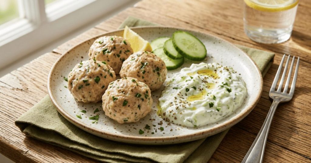 Greek-Style Fork-Tender Turkey Meatballs with Tzatziki