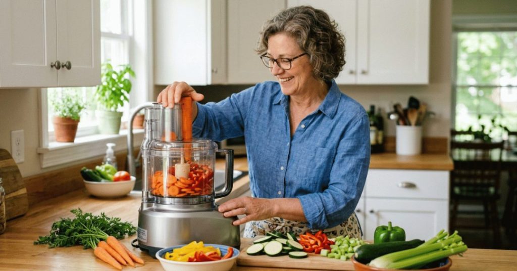 using a food processor to chop vegetables