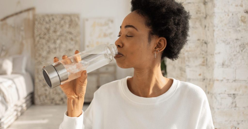 nutrient rich snacks.  woman hydrating with water.